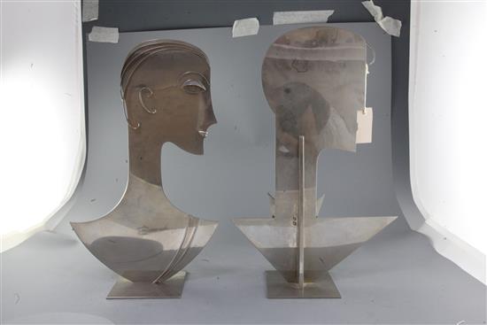 Franz Hagenauer (1906 - 1986). An impressive pair of chrome plated metal busts of a lady and gentleman, height 20in.